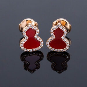 WULU CARNELIAN DIAMOND PINK GOLD STUD EARRINGS