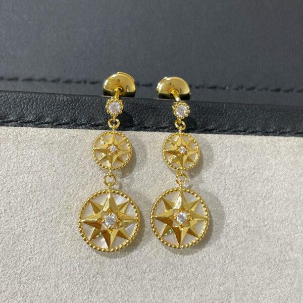 LUCKY STAR GOLD DIAMOND MOP 3 MOTIF DROP EARRINGS