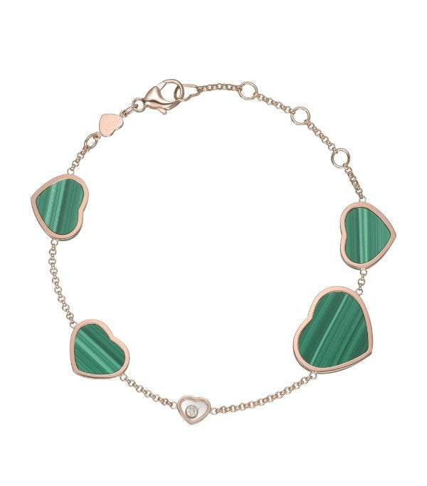 HAPPY HEART MALACHITE PINK GOLD BRACELET