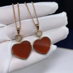 HAPPY HEART CARNELIAN NECKLACE PINK GOLD DIAMOND