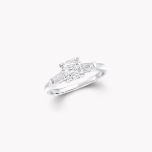 PROMISE SQUARE EMERALD CUT SILVER DIAMOND RING