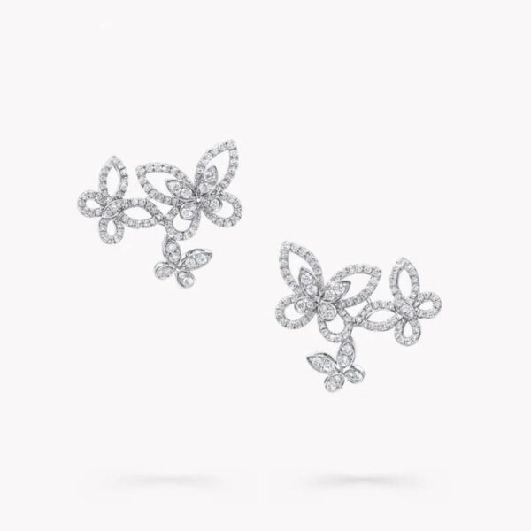 TRIPLE BUTTERFLY SIHOUETTE SILVER DIAMOND EARRINGS