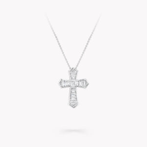 BAGUETTE CUT SILVER DIAMOND CROSS NECKLACE