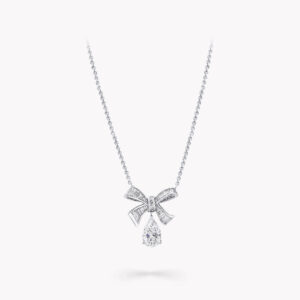 TILDA BOW BAGUETTE CUT SILVER DIAMOND DROP NECKLACE