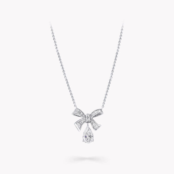 TILDA BOW BAGUETTE CUT SILVER DIAMOND DROP NECKLACE