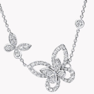 DOUBLE BUTTERFLY SILHOUETTE SILVER DIAMOND NECKLACE