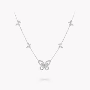 MULTI BUTTERFLY SILHOUETTE SILVER DIAMOND NECKLACE