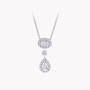 OVAL AND PEAR SHAPE SILVER DIAMOND DROP NECKLACE