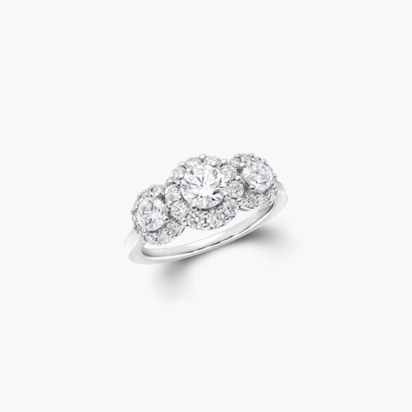 THREE STONE ROUND SILVER DIAMOND ENGAGEMENT RING