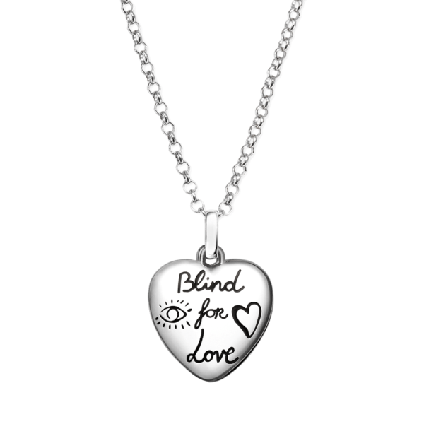 GG BLIND FOR LOVE STERLING SILVER HEART PENDANT NECKLACE