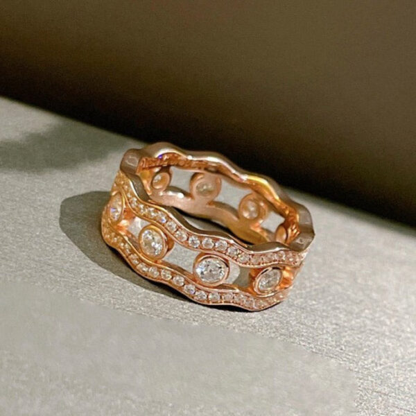 MESSIK PINK GOLD DIAMOND RING DOUBLE ROWS