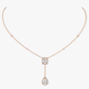 MY TWIN DIAMOND PINK GOLD TIE NECKLACE