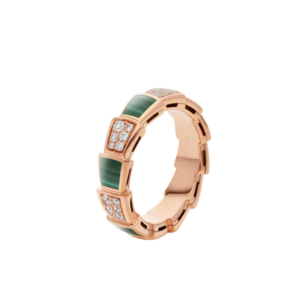 SERPENTI RING ROSE GOLD MALACHITE DIAMOND PAVED 4MM