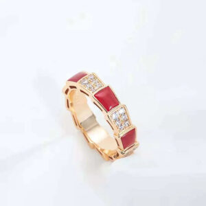 SERPENTI RING ROSE GOLD CARNELIAN DIAMOND PAVED 4MM