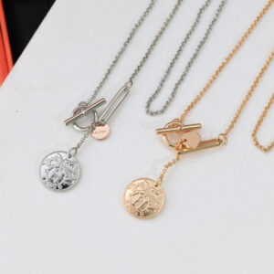 HM ROUND CARD SILVER PINK GOLD DROP NECKLACE