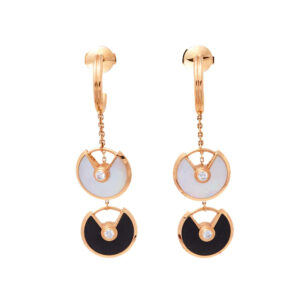 AMULETTE DOUBLE DROP EARRINGS MOP ONYX ROSE GOLD