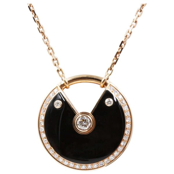 AMULETTE ROSE GOLD 2 DIAMOND ONYX NECKLACE