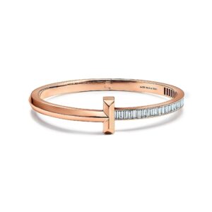 WIDE HINGED BANGLE ROSE GOLD WITH BAGUETTE DIAMONDS