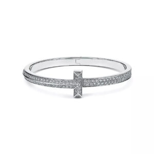 WIDE DIAMONDS HINGED BANGLE SILVER