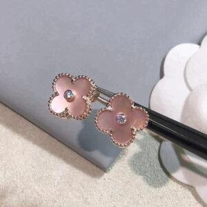 CLOVER MEDIUM 1 MOTIFS  PINK MOP DIAMOND EARRINGS