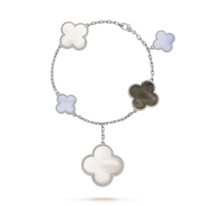 MAGIC CLOVER 5 MOTIFS MOP CHALCEDONY BRACELET  SILVER