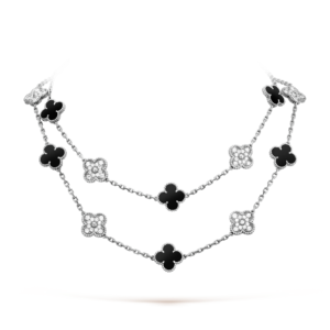 CLOVER 20 MOTIFS ONYX DIAMOND NECKLACE SILVER