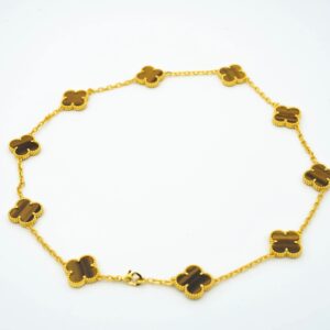 CLOVER VINTAGE TIGER EYE NECKLACE 10 MOTIFS