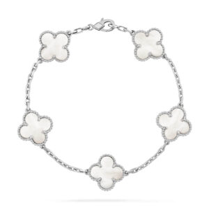 CLOVER 5 MOTIF WHITE FRITILLARY BRACELET SILVER