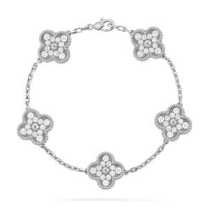 CLOVER 5 MOTIFS  DIAMOND BRACELET SILVER