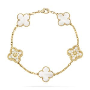 CLOVER 5 MOTIF WHITE MOP DIAMOND BRACELET