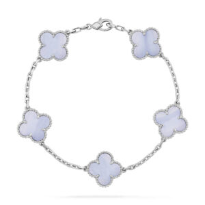 CLOVER  5 MOTIF PURPLE CHALCEDONY BRACELET SILVER