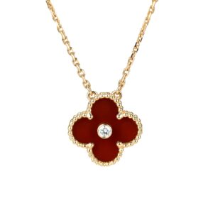 CLOVER 15MM DIAMOND CARNELIAN NECKLACE