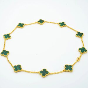 CLOVER VINTAGE MALACHITE NECKLACE 10 MOTIFS