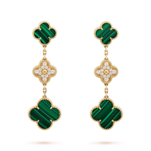 CLOVER 3 MOTIF MALACHITE DIAMOND EARRINGS