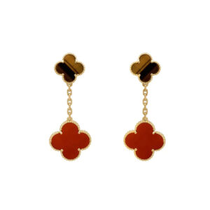 CLOVER  2 MOTIF  TIGER EYE CARNELIAN EARRINGS