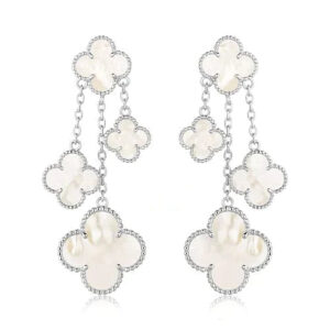 CLOVER  4 MOTIFS WHITE MOP EARRINGS  SILVER