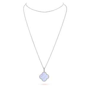 CLOVER LARGE 25MM CHALCEDONY  NECKLACE  SILVER