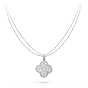 CLOVER LARGE 25MM FULL DIAMOND  NECKLACE  SILVER