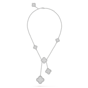 CLOVER 5 MOTIFS SILVER DIAMONDS NECKLACE