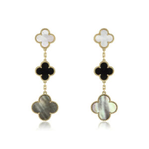 CLOVER 3 MOTIF ONYX MOP EARRINGS