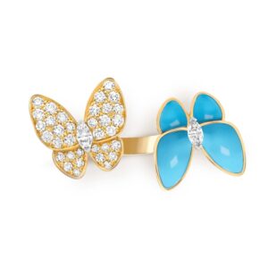 TWIN BUTTERFLY TURQUOISE DIAMOND RING