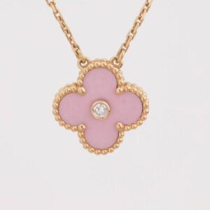 CLOVER 15MM DIAMOND AND PINK MOTHER-OF-PEARL NECKLACE